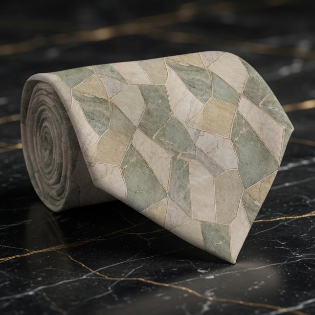 Rustik Salvia och Kräm Marmor Geometrisk Mozaik  Slips (Skapare uppladdad)