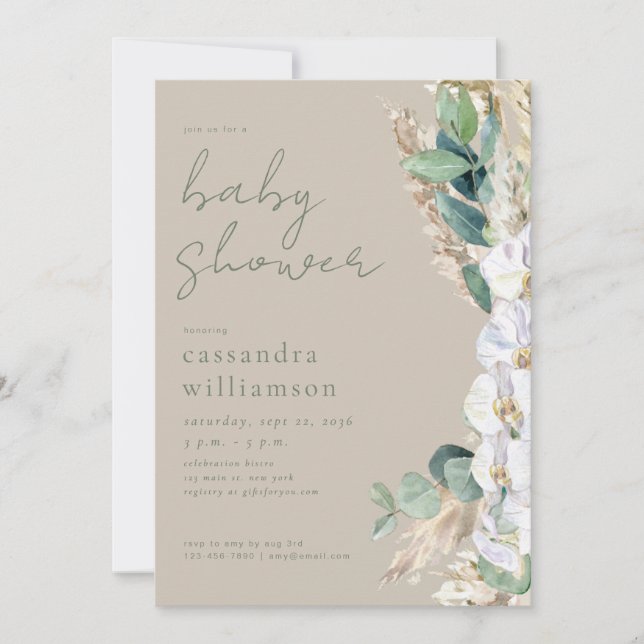 Rustik Salvia Pampasgräs Boho Blommig Bebis Shower Inbjudningar (Framsida)