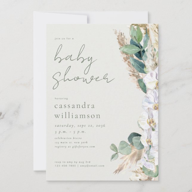 Rustik Salvia Pampasgräs Boho Blommig Bebis Shower Inbjudningar (Framsida)