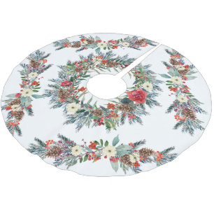 Rustik säsong, vattenfärg blommigt Julvit  Julgransmatta Borstad Polyester