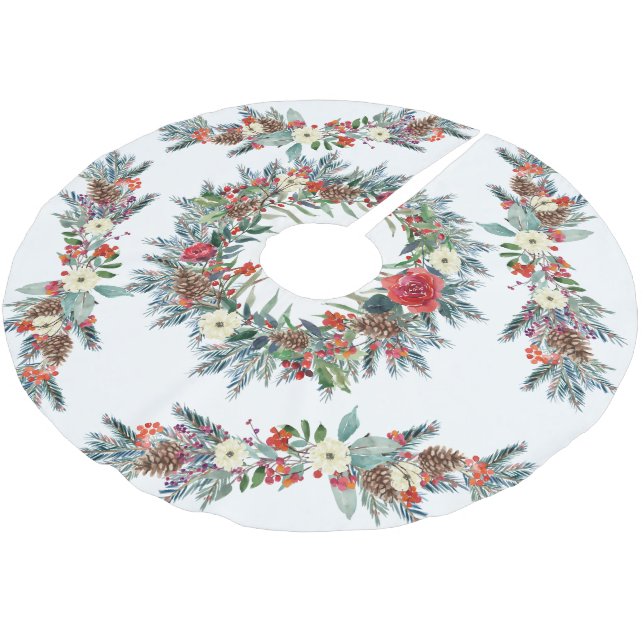 Rustik säsong, vattenfärg blommigt Julvit  Julgransmatta Borstad Polyester (Vinklad)