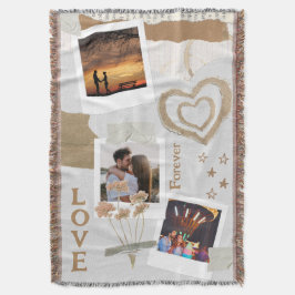Rustik Scrapbook Romantik med Hjärtan och Blommor Filt