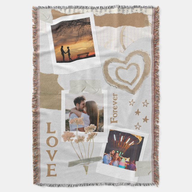 Rustik Scrapbook Romantik med Hjärtan och Blommor Filt (Framsidan Vertikal)