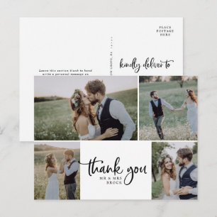 Rustik Script 4 Photo Collage Bröllop Tack Vykort