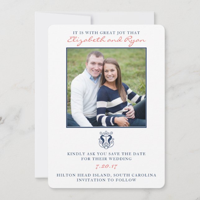 Rustik Seahorse Spara datumfotokortet Datumet (Framsida)