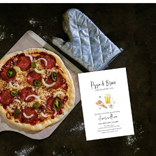 Rustik segmentpizza & Öl & Nappar Baby Shower Inbjudningar