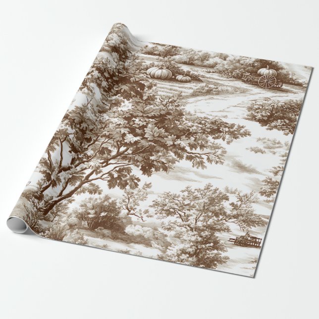 Rustik Sepia Gårdstema Pumpa Toile Mönster Presentpapper (Utrullad)