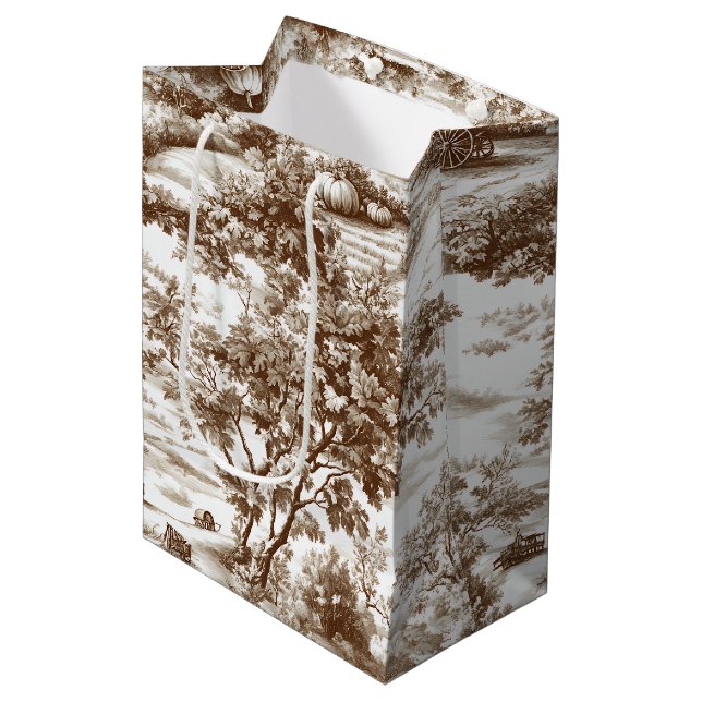 Rustik Sepia Gårdstomt Pumpa Toile Mönster (Framsidan Vinklad)
