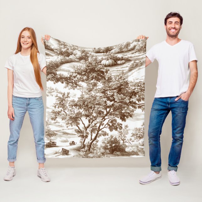 Rustik Sepia Gårdstomt Pumpa Toile Mönster Fleecefilt (På plats)