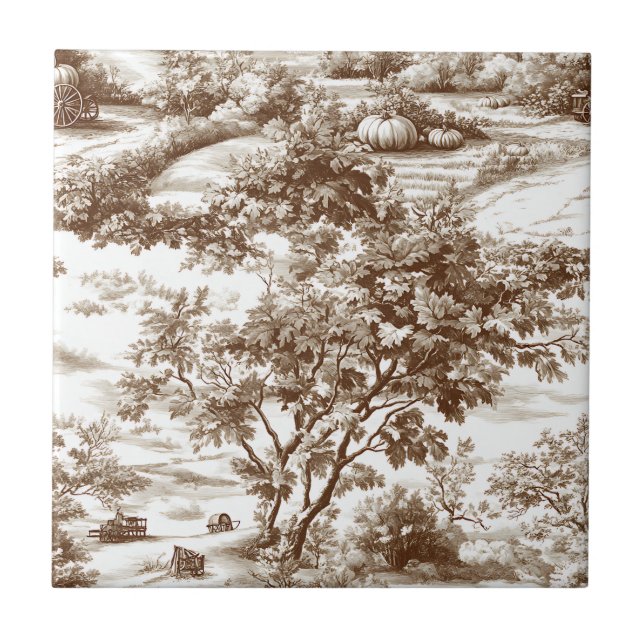 Rustik Sepia Gårdstomt Pumpa Toile Mönster Kakelplatta (Framsidan)