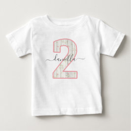 Rustik Shabby Chic Rosa Blommig Trä 2 Två Födelsed T Shirt