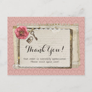 Rustik shabby chic rosa viktoriansk damask Tack ko Vykort