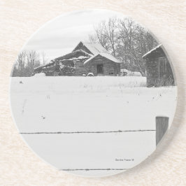 Rustik Shacks Winter Scene Underlägg Sandsten