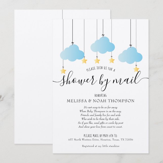 Rustik Shower by Mail Avstånd Sprinkle länge Inbjudningar (Fram/baksida)