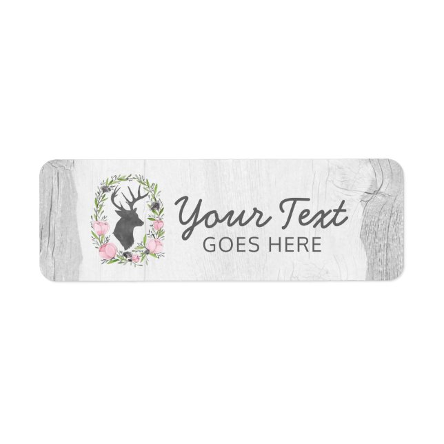 Rustik silhuett av hjort i blomsterkrans Cameo på  Returadress Etikett (Framsidan)