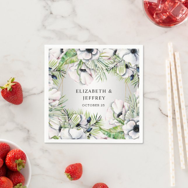 Rustik Silver Vit Anemone Guld Geometrisk Bröllop Pappersservett (Insitu)