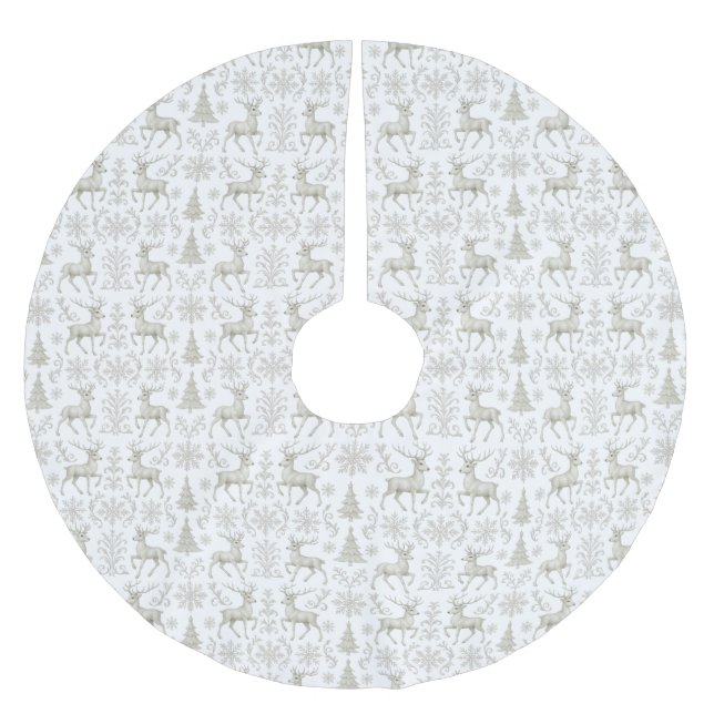 Rustik, Silver/Vit modern julmönster Julgransmatta Borstad Polyester (Framsidan)