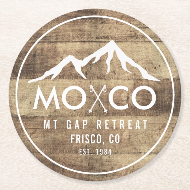 Rustik Ski House Mountain Wood Grain Personlig Underlägg Papper Rund (Framsidan)
