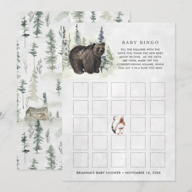 Rustik Skog | Baby Shower Bingo Kort (Fram/baksida)
