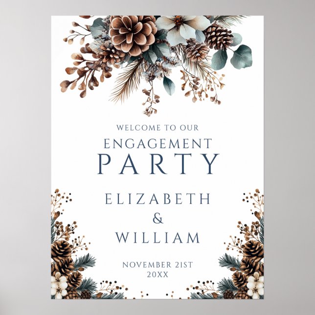 Rustik Skog Blommig Förlovningsfest Välkomstskylt Poster (Framsidan)