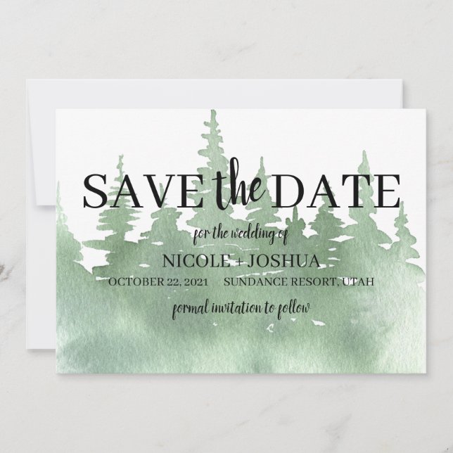 Rustik Skog Bröllop Save the Date i Vattenfärg Spara Datumet (Framsida)