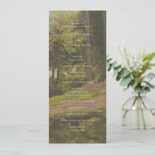 Rustik Skog Elegant Bröllop Program (Stående Fram)