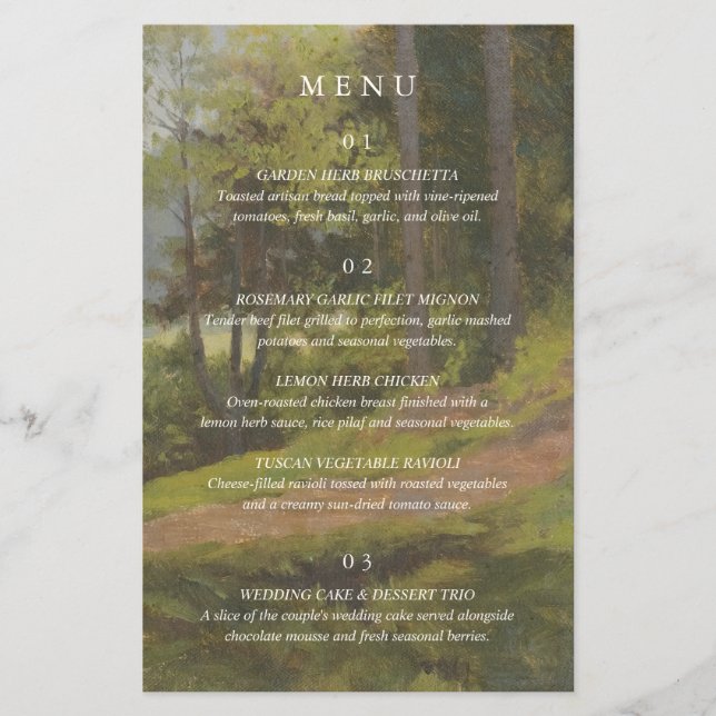 Rustik Skog Elegant Bröllopsmeny Flygblad (Framsidan)