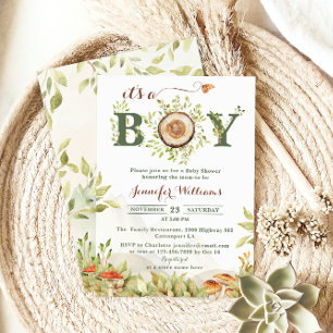 Rustik Skog Flicka eller Pojke Baby Shower Skog Inbjudningar