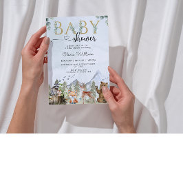 Rustik Skog Pojke Baby Shower Inbjudan med Björn