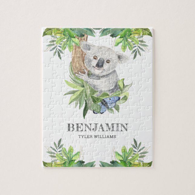 Rustik Skog Söt Liten Koala Björn Barn Namn Pussel (Vertikal)