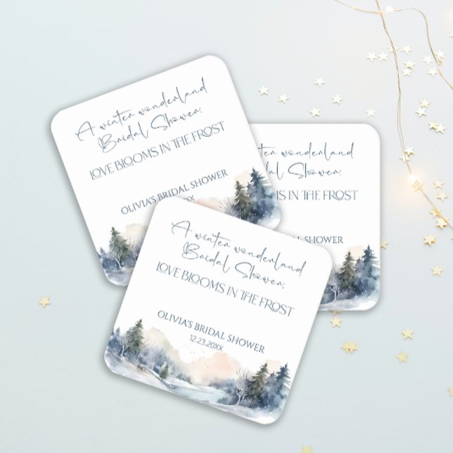 Rustik Skoglig Vinter Bröllopsdusch Underlägg Papper Kvadrat (Skapare uppladdad)