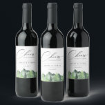 Rustik Skogs Berg Bröllop Vinflaska Etikett<br><div class="desc">Rustik chic akvarell skog och berg scen,  personliga vin etiketter.  Elegant kalligrafi "Skål" grafik med modern design stil mall ger linjer för namn,  händelsedatum och fras.</div>