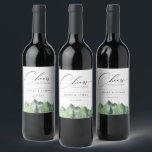 Rustik Skogs Berg Bröllop Vinflaska Etikett<br><div class="desc">Rustik chic akvarell skog och berg scen,  personliga vin etiketter.  Elegant kalligrafi "Skål" grafik med modern design stil mall ger linjer för namn,  händelsedatum och fras.</div>