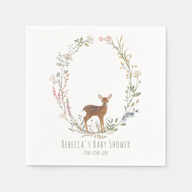 Rustik Skogs Hjort Akvarell Kid Babyshower Pappersservett (Framsidan)