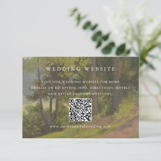 Rustik Skogs QR-kod Elegant Bröllop Tilläggskort (Stående Fram)