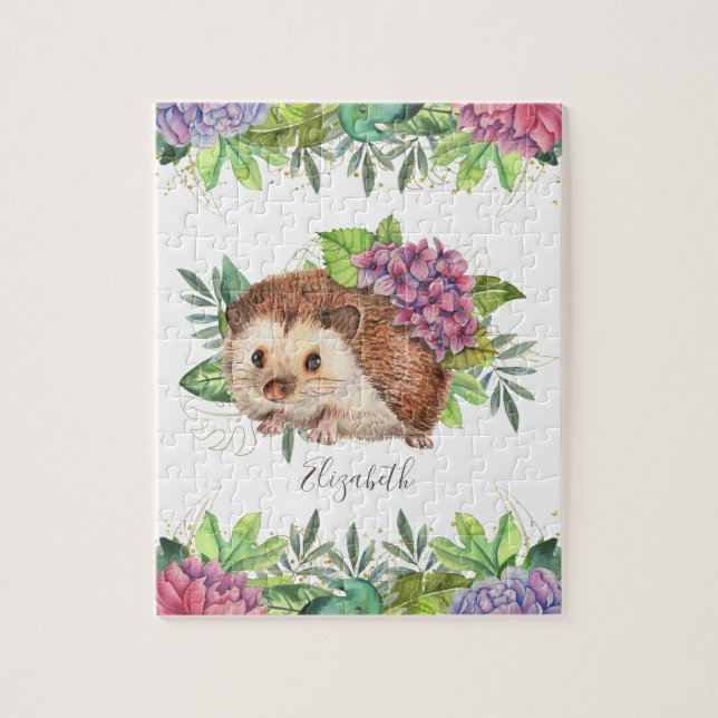 Rustik Skogslandsk Hedhog Namn med Blommor Pussel (Vertikal)