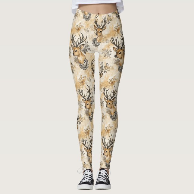 Rustik skogsrådjursmönster leggings (Framsida)