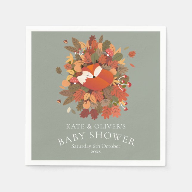 Rustik Skogsrävunge Par Babyshower Pappersservett (Framsidan)