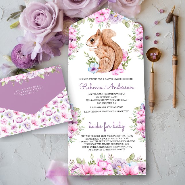 Rustik Skogsstuga Söt Blommig Ekorre Baby Shower (Skapare uppladdad)