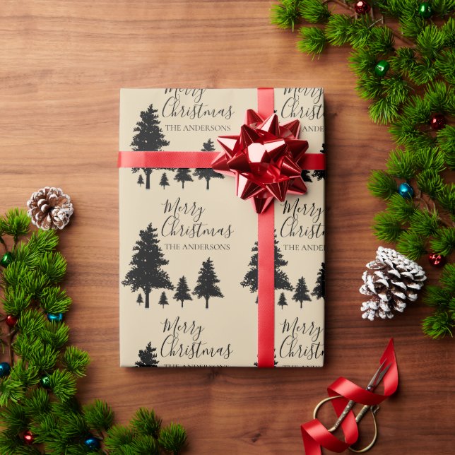 Rustik Skräddarsydd Brun Svart Träd God Jul Presentpapper (Julgåva)