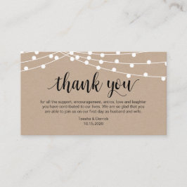 Rustik skrift, strängljus, tack för bröllopet tilläggskort
