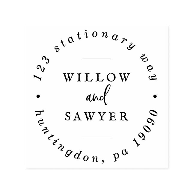 Rustik skript, cirkulär Adress i Bröllop Självfärgande Stämpel (Design)