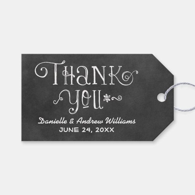 Rustik skript, färgkort, svart Bröllop Tack Presentetikett (Framsidan (Horisontell))