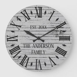 Rustik slitstark trä Familjenamn Romerska siffror Stor Klocka