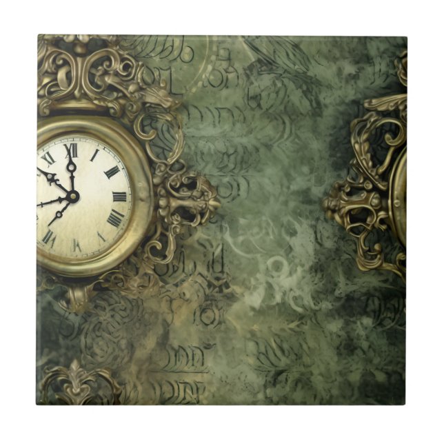 Rustik Smaragdgrön Antik Steampunk Kakelplatta (Framsidan)
