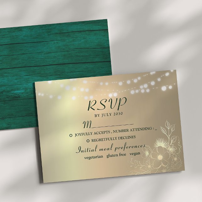 Rustik Smaragdgrön Guld Bröllops RSVP-kort OSA Kort (Skapare uppladdad)