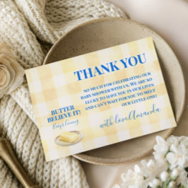 Rustik Smörgul Gingham Pojk Babyshower Tack Kort