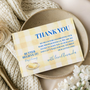 Rustik Smörgul Gingham Pojk Babyshower Tack Kort