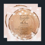 Rustik snö-trälogg rosa Julfoto bröllop Inbjudningar<br><div class="desc">En rustik vinterjul med snöflingor illustration,  en vit sträng ljus på den rustiska brunträsloggen träd,  alla illustrationer färg är redigerbara för att matcha din egen färg palett med vit gräs träd grenar på land träbakgrunden med en elegant manustypografi. Lägg till foto och initialer.</div>