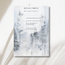 Rustik Snöig Skog Berg Vattenfärg Bröllop OSA Kort